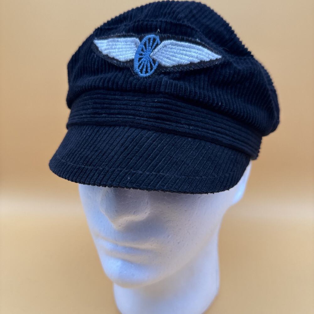 Vintage Motorcycle Winged Wheel Patch White Brim Captains Hat Old Hand Stitched